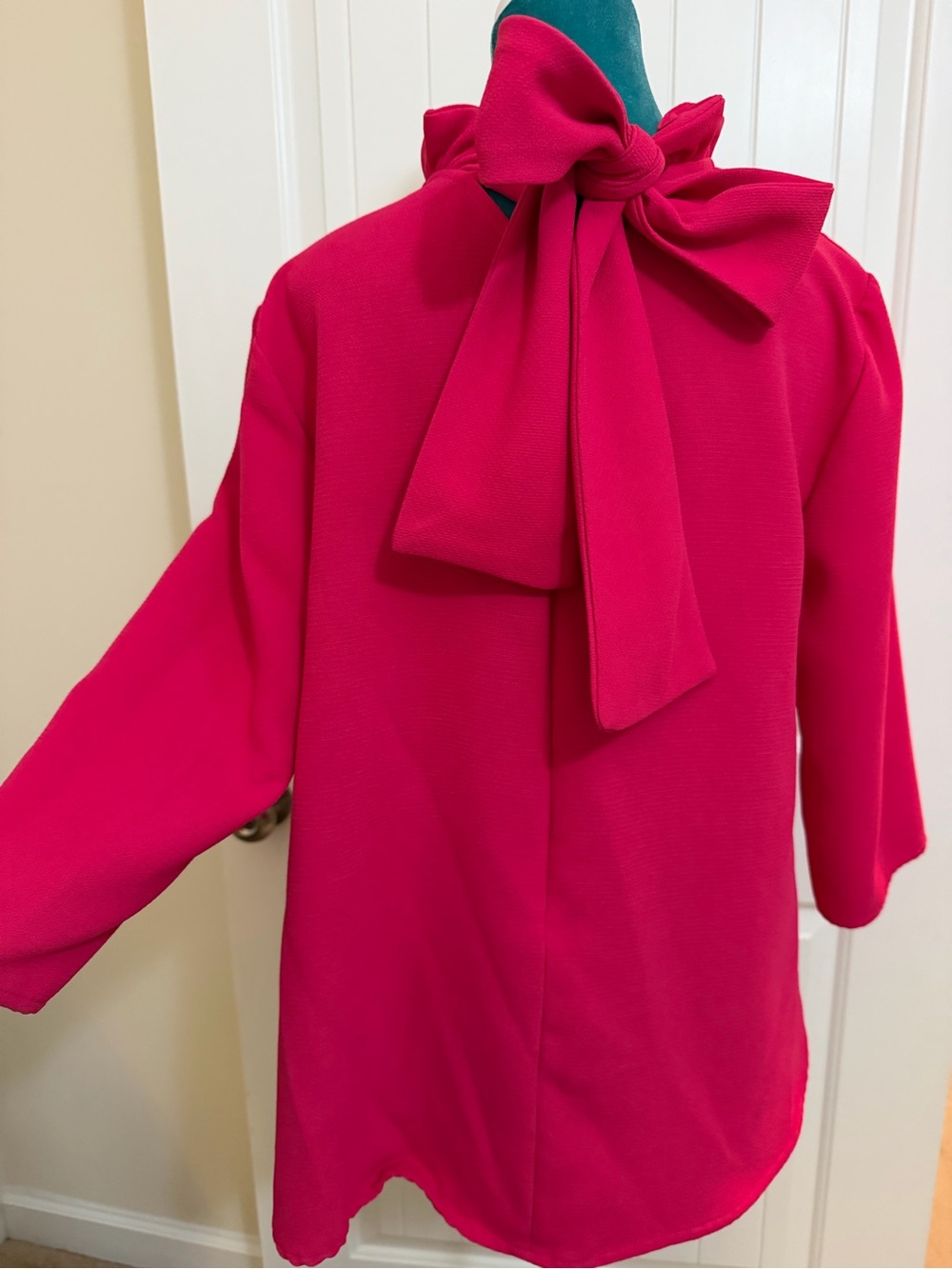 Pomander Place Fuchsia Tie-Neck Blouse